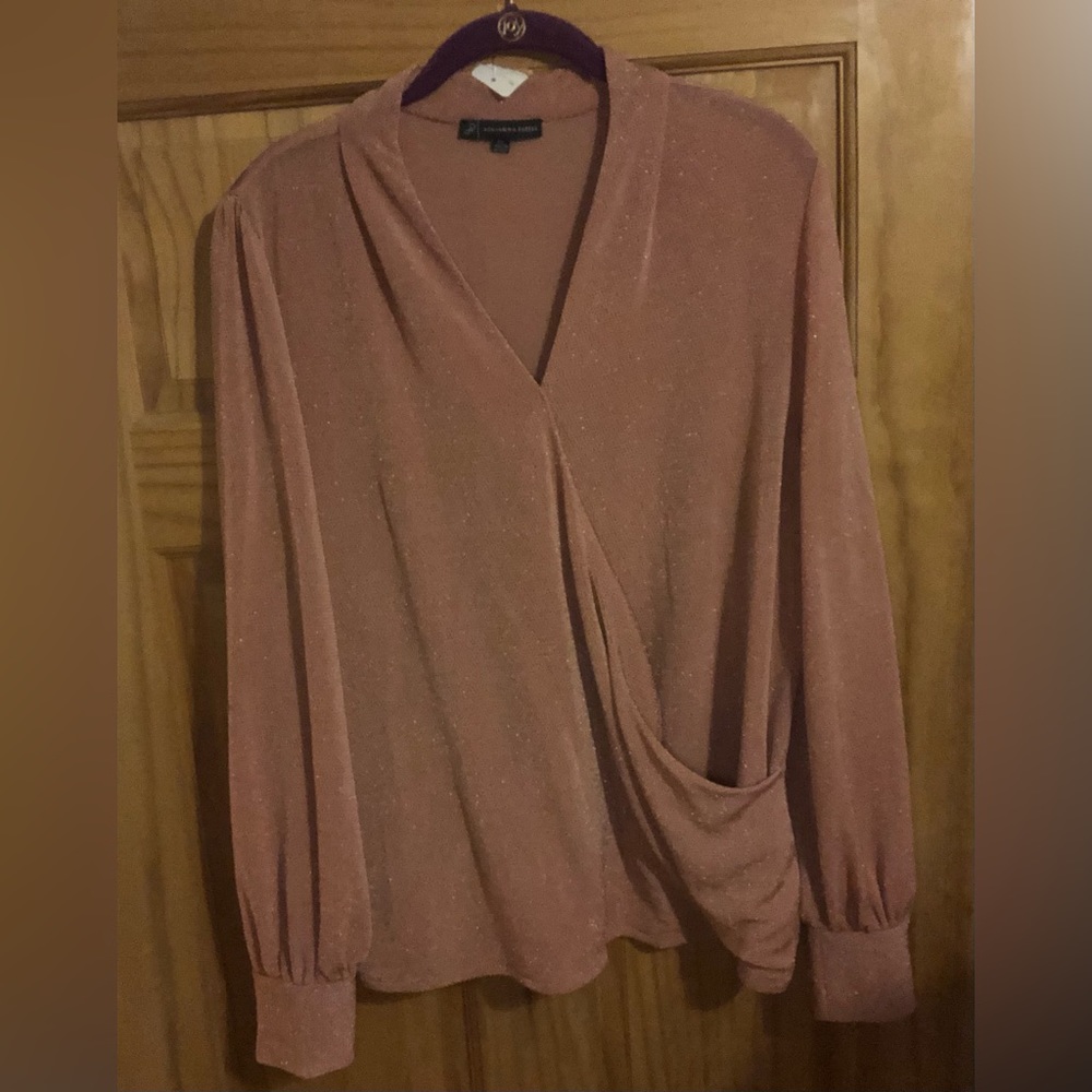 Adrianna Papell Longsleeve Faux Wrap Pink Metallic Top